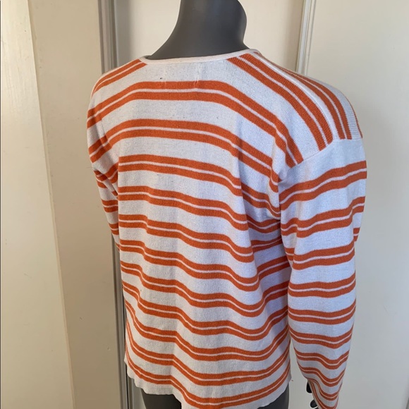 Japon et Chine size large orange/ white striped buttoned down cardigan. - Picture 2 of 7